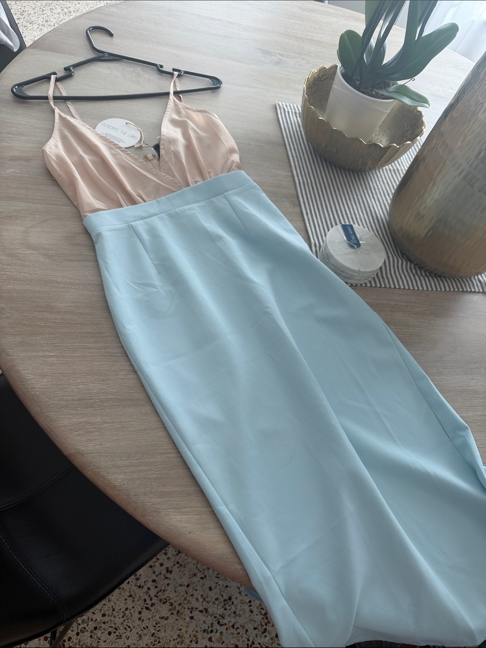 Satin Blush and Light Blue Two-Tone Maxi Skirt